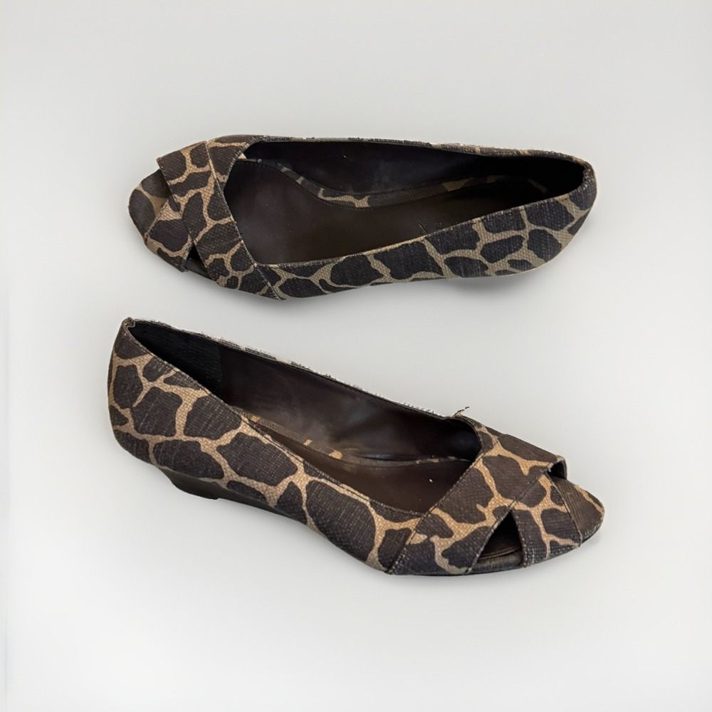 Lauren Ralph Lauren Animal Giraffe Print Brown Wedge Heel Open Toe Size 7.5